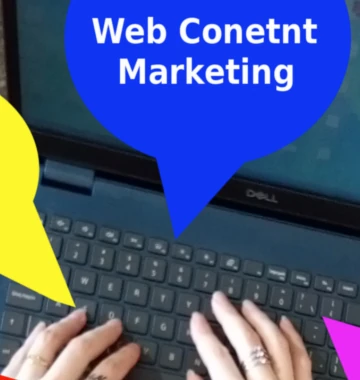 Web content  written on a  blue speaking bubble coming out of a laptop