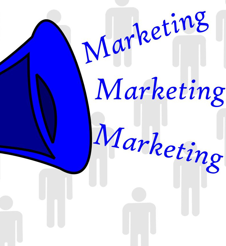 Word marketing coming out of a blue megaphone