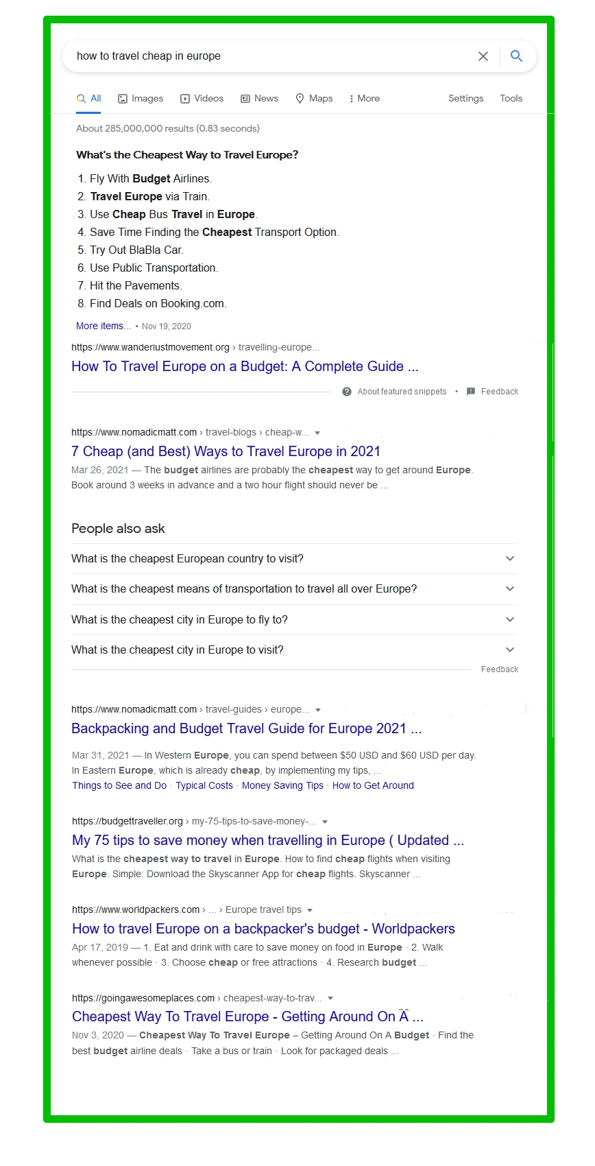 Alt:organic results